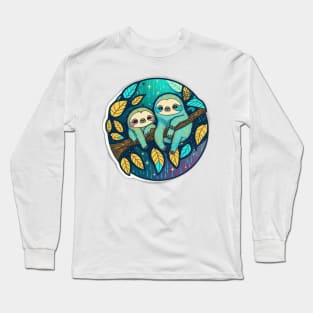 Cool Blue Sloths Hanging in Tree Long Sleeve T-Shirt